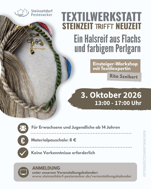 Textilwerkstatt - Ein Halsreif aus Flachs und farbigem Perlgarn
